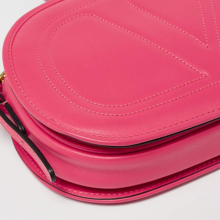 Pre Owned Valentino Rose Pink Leather V Logo Shoulder Bag