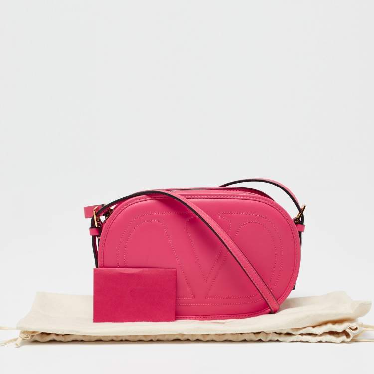 Pre Owned Valentino Rose Pink Leather V Logo Shoulder Bag