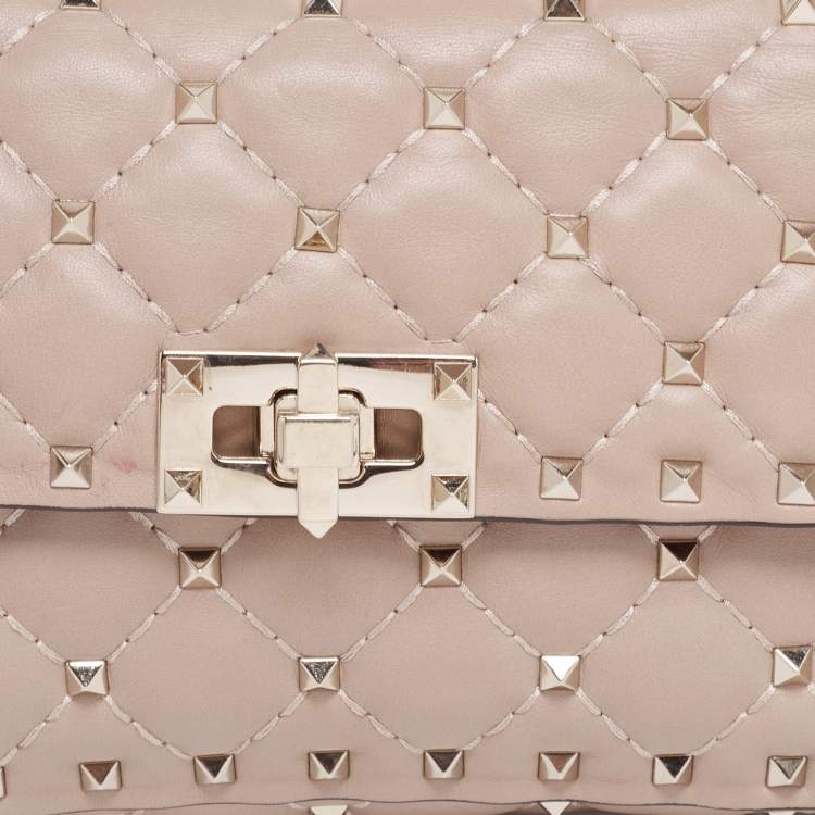 Pre Owned Valentino Poudre Quilted Leather Small Rockstud Spike Chain Top Handle Bag