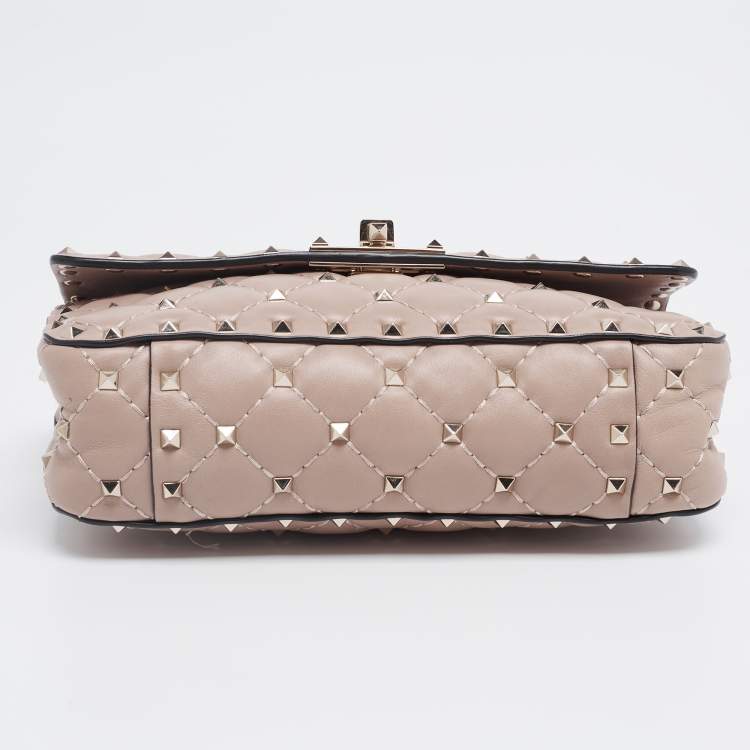 Pre Owned Valentino Poudre Quilted Leather Small Rockstud Spike Chain Top Handle Bag