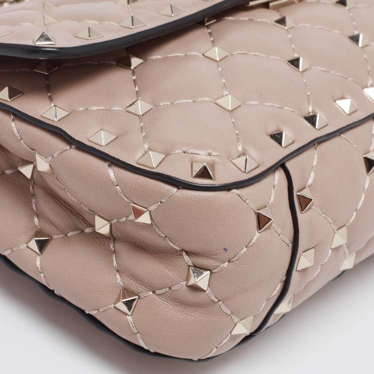 Pre Owned Valentino Poudre Quilted Leather Small Rockstud Spike Chain Top Handle Bag