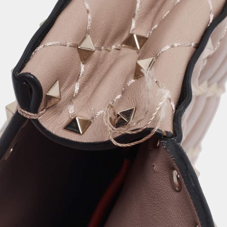Pre Owned Valentino Poudre Quilted Leather Small Rockstud Spike Chain Top Handle Bag