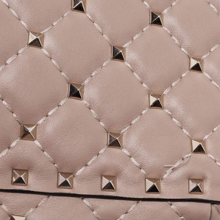Pre Owned Valentino Poudre Quilted Leather Small Rockstud Spike Chain Top Handle Bag