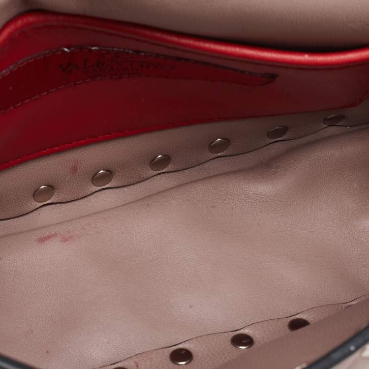 Pre Owned Valentino Poudre Quilted Leather Small Rockstud Spike Chain Top Handle Bag