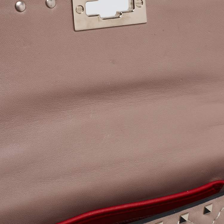 Pre Owned Valentino Poudre Quilted Leather Small Rockstud Spike Chain Top Handle Bag