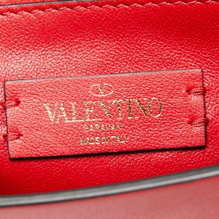 Pre Owned Valentino Red Leather Rockstud Wristlet Clutch