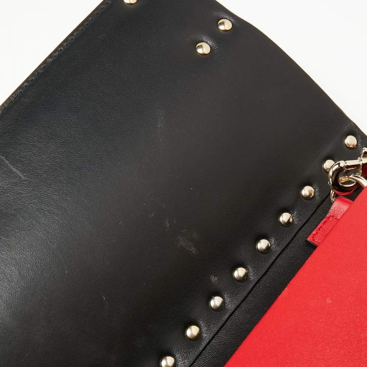 Pre Owned Valentino Red Leather Rockstud Wristlet Clutch