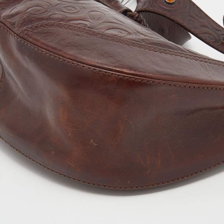 Pre Owned Valentino Brown Leather V Catch Hobo