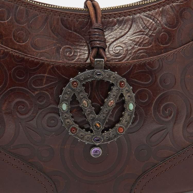 Pre Owned Valentino Brown Leather V Catch Hobo