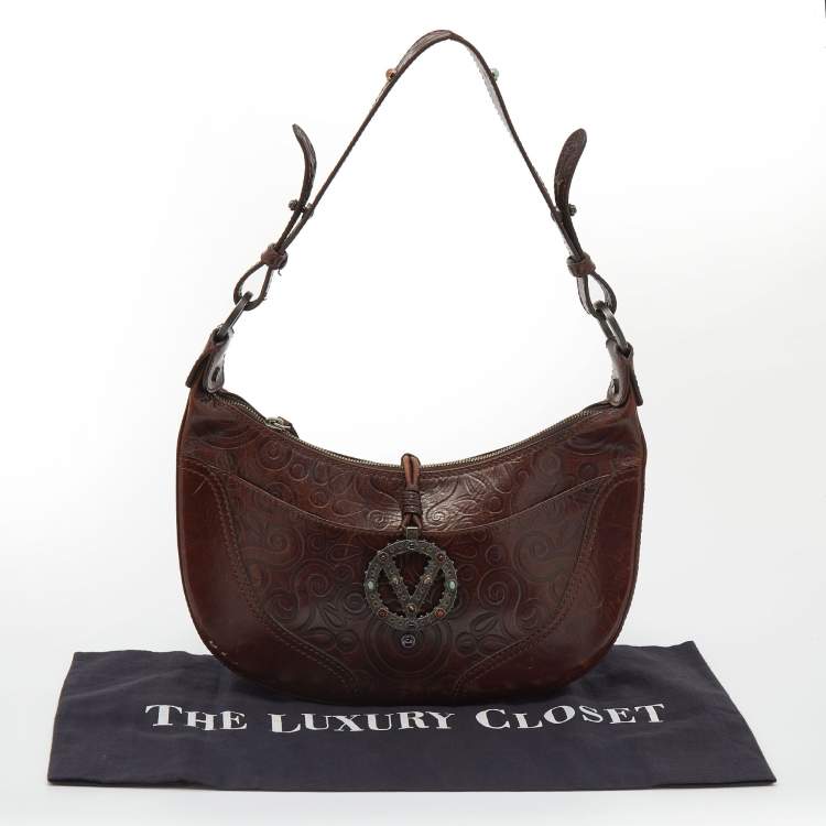 Pre Owned Valentino Brown Leather V Catch Hobo