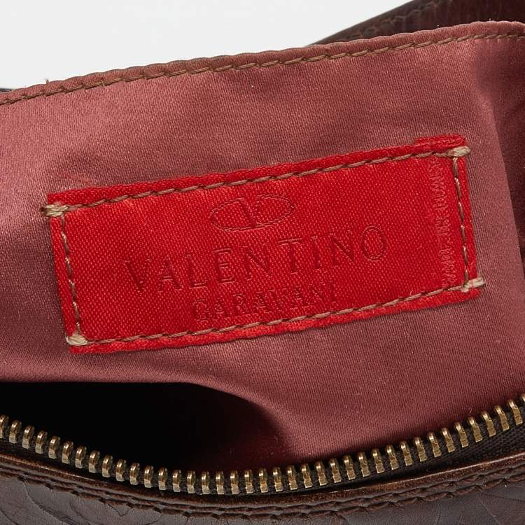 Pre Owned Valentino Brown Leather V Catch Hobo