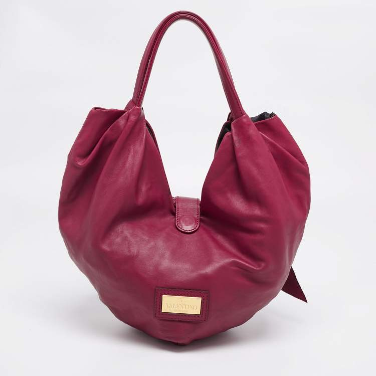 Pre Owned Valentino Burgundy Leather Folie Bow Hobo