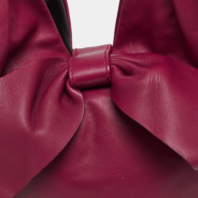 Pre Owned Valentino Burgundy Leather Folie Bow Hobo