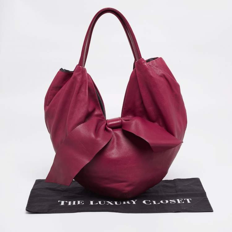 Pre Owned Valentino Burgundy Leather Folie Bow Hobo