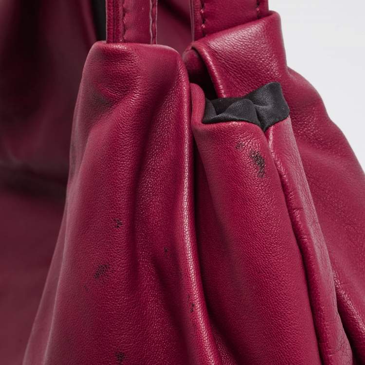 Pre Owned Valentino Burgundy Leather Folie Bow Hobo