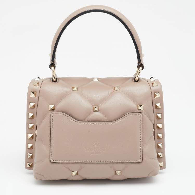Pre Owned Valentino Beige Quilted Leather Mini Candystud Top Handle Bag