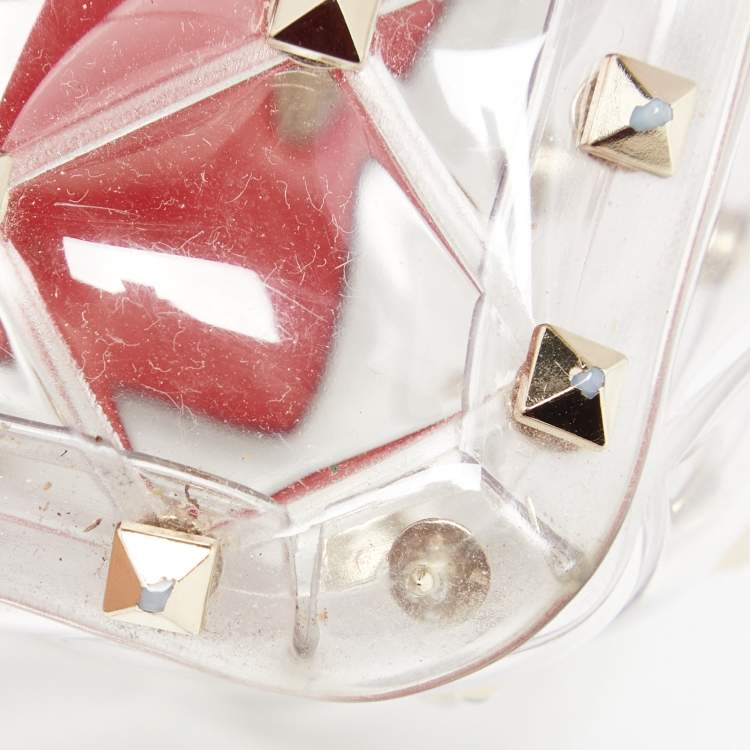 Pre Owned  Valentino Clear/Red PVC Medium Rockstud Spike Top Handle Bag