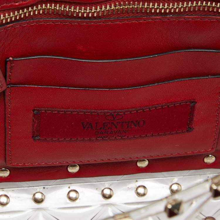 Pre Owned  Valentino Clear/Red PVC Medium Rockstud Spike Top Handle Bag