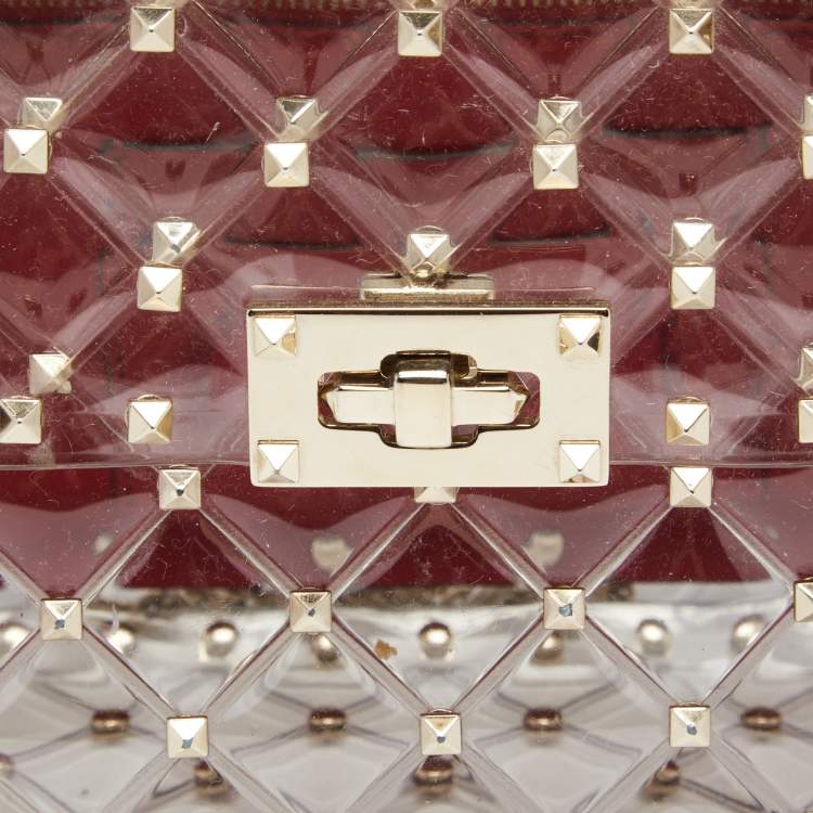 Pre Owned  Valentino Clear/Red PVC Medium Rockstud Spike Top Handle Bag