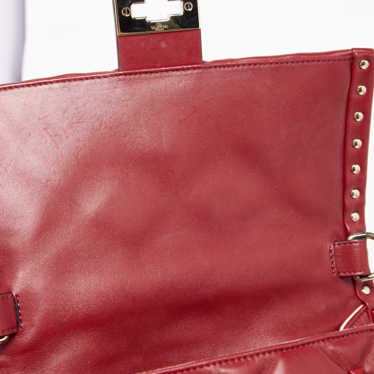 Pre Owned Valentino Red Quilted Leather Medium Candystud Top Handle Bag