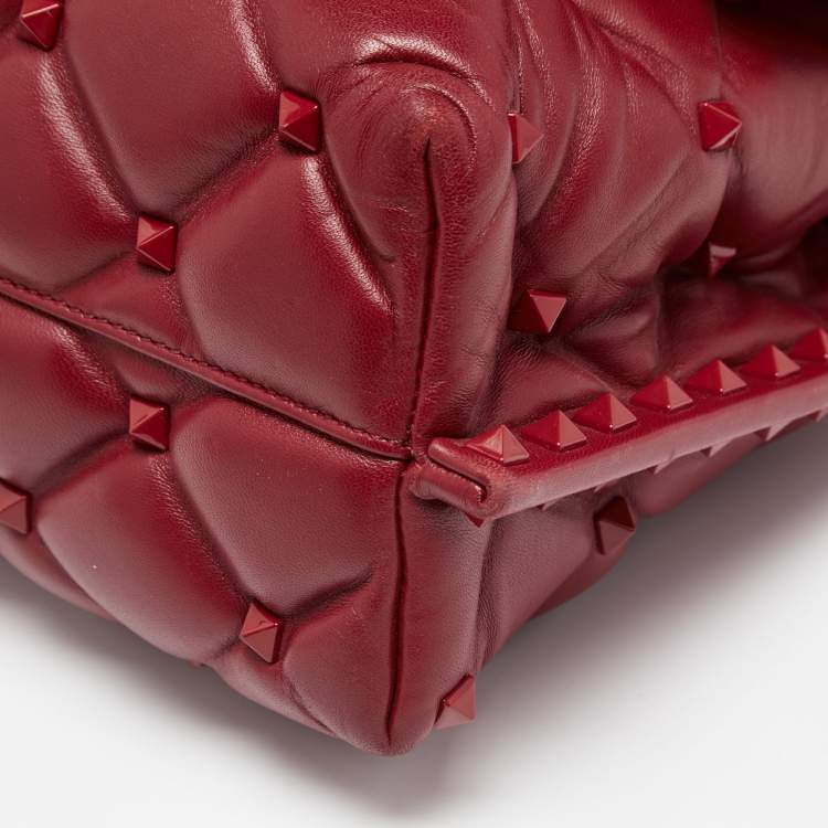 Pre Owned Valentino Red Quilted Leather Medium Candystud Top Handle Bag