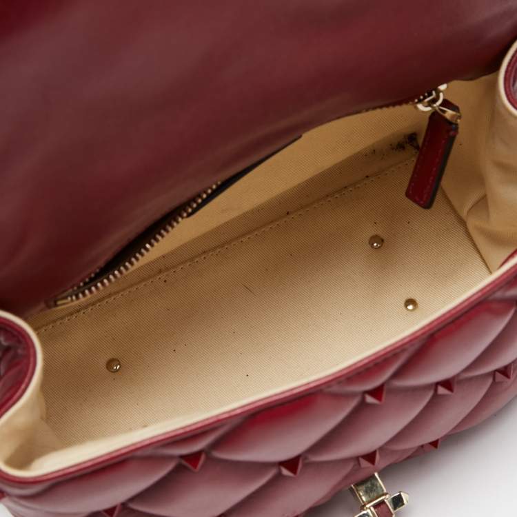 Pre Owned Valentino Red Quilted Leather Medium Candystud Top Handle Bag