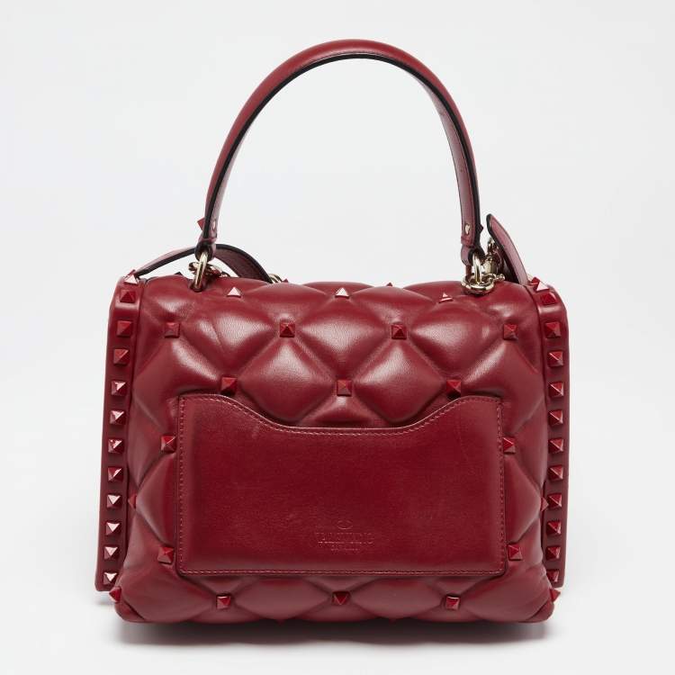 Pre Owned Valentino Red Quilted Leather Medium Candystud Top Handle Bag