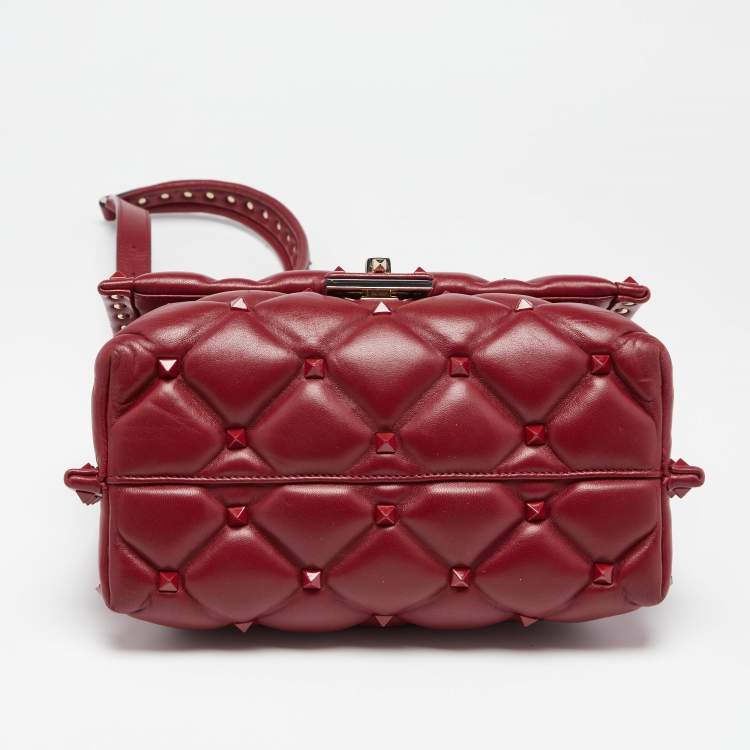 Pre Owned Valentino Red Quilted Leather Medium Candystud Top Handle Bag