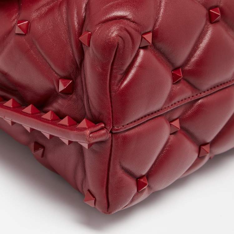 Pre Owned Valentino Red Quilted Leather Medium Candystud Top Handle Bag