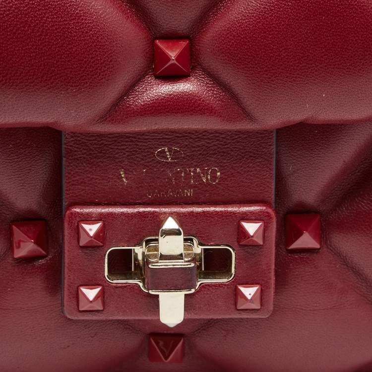 Pre Owned Valentino Red Quilted Leather Medium Candystud Top Handle Bag