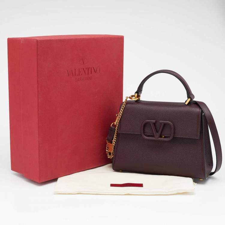 Pre Owned Valentino Burgundy Leather Small VSLING Top Handle Bag