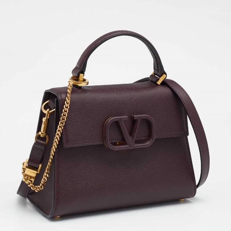 Pre Owned Valentino Burgundy Leather Small VSLING Top Handle Bag