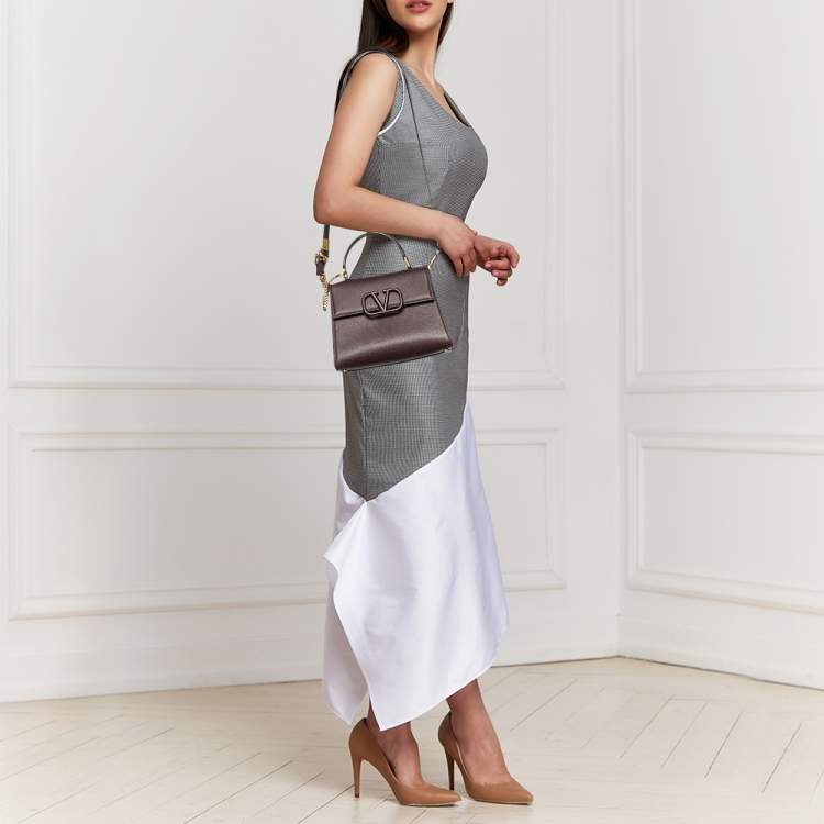 Pre Owned Valentino Burgundy Leather Small VSLING Top Handle Bag
