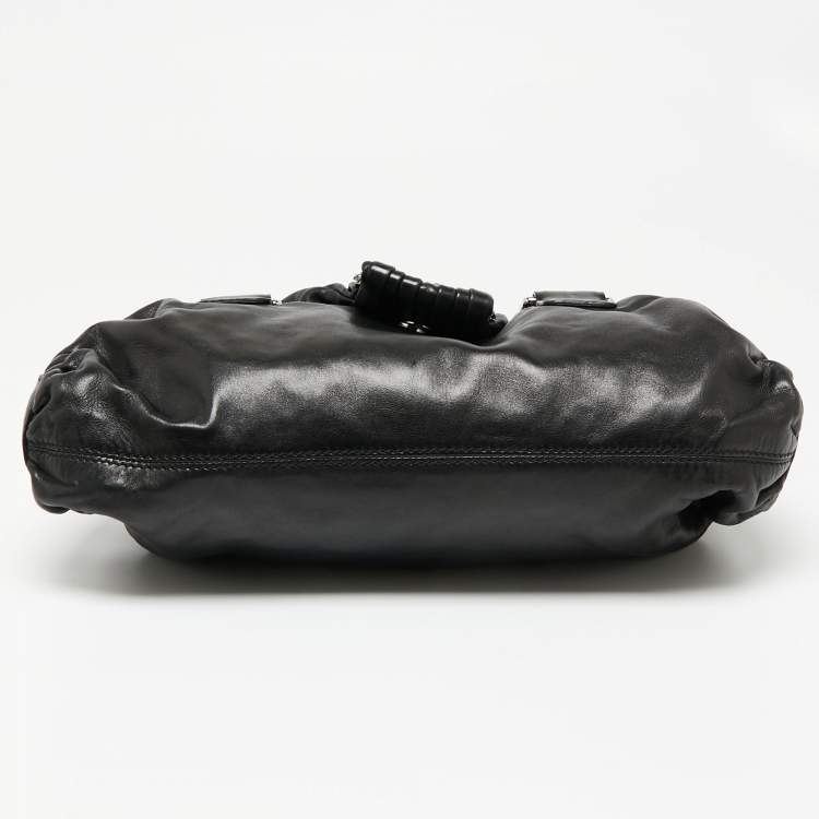 Pre Owned Valentino Black Leather Crystal Embellished Logo Flap Satchel