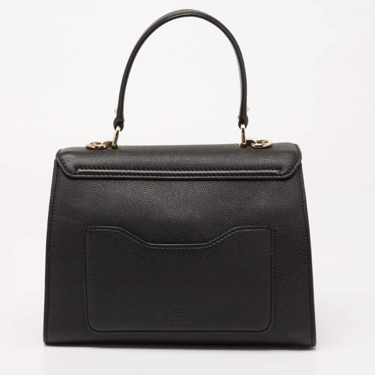 Pre Owned Valentino Black Leather Flap Top Handle Bag