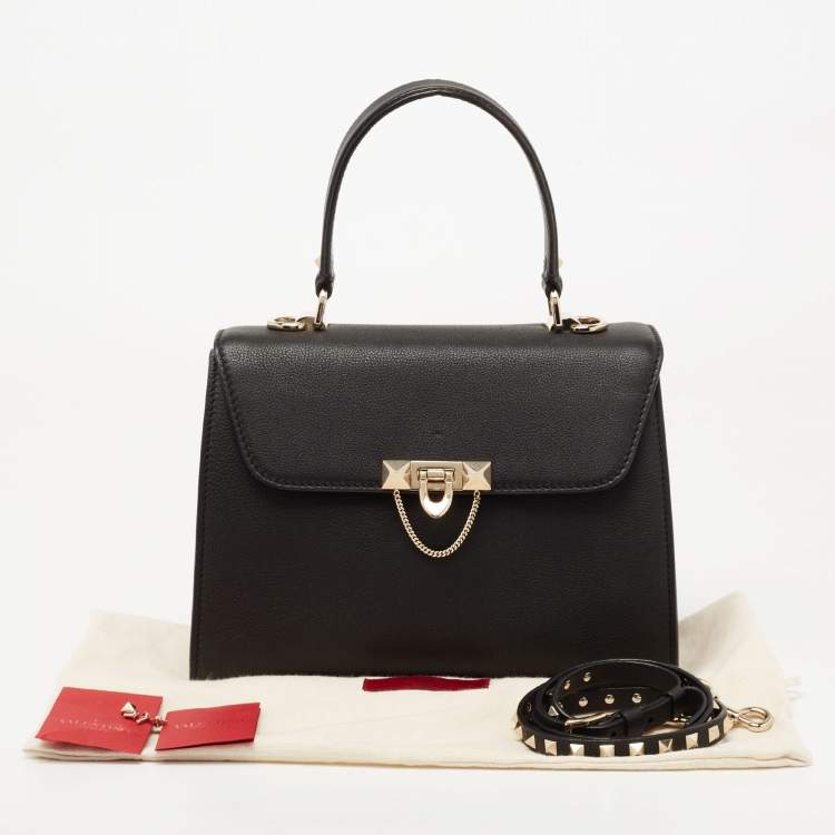 Pre Owned Valentino Black Leather Flap Top Handle Bag