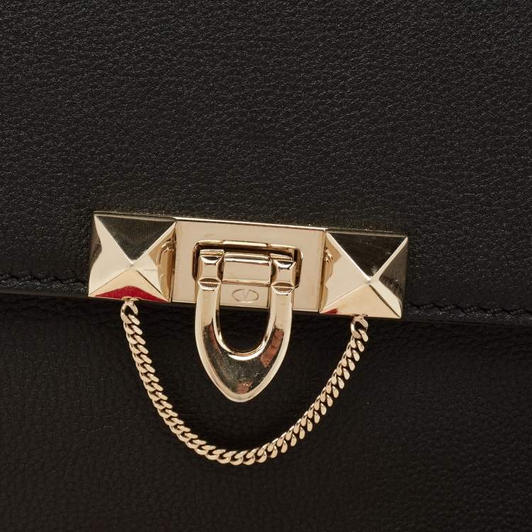 Pre Owned Valentino Black Leather Flap Top Handle Bag
