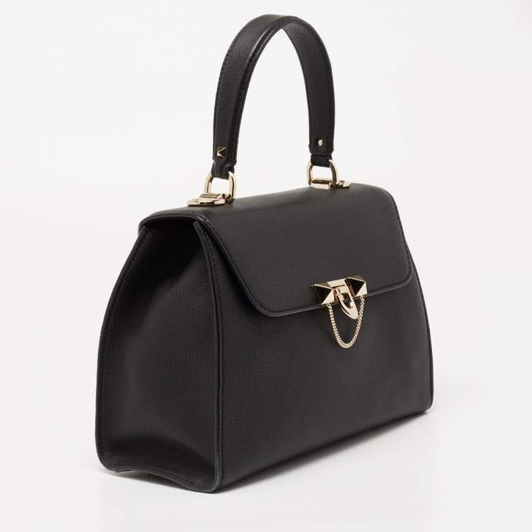 Pre Owned Valentino Black Leather Flap Top Handle Bag