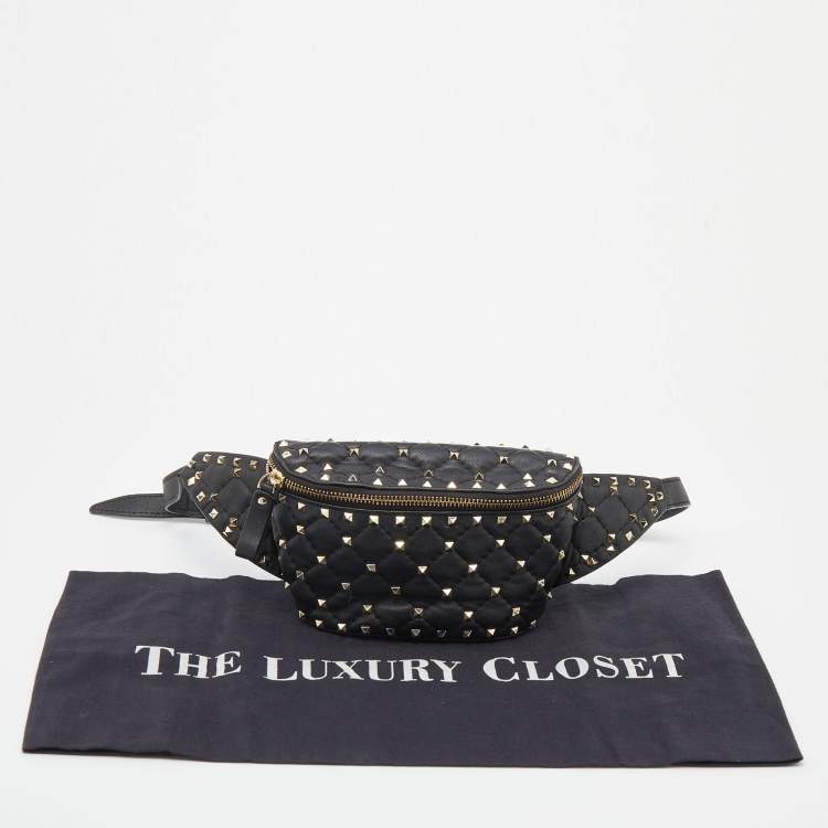 Pre Owned Valentino Black Quilted Leather Rockstud Spike Belt Bag