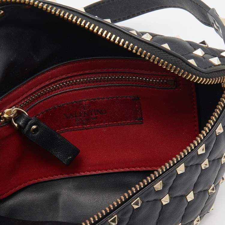 Pre Owned Valentino Black Quilted Leather Rockstud Spike Belt Bag
