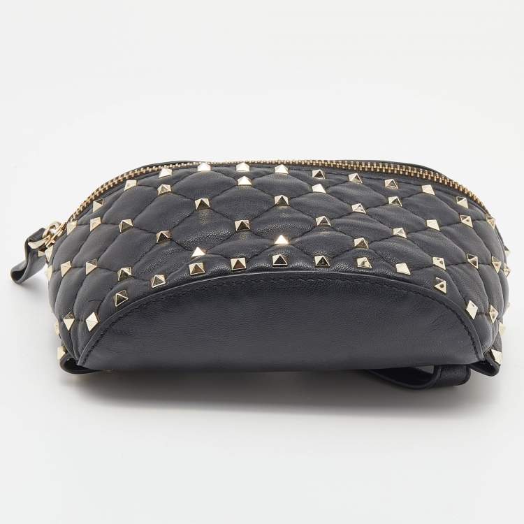 Pre Owned Valentino Black Quilted Leather Rockstud Spike Belt Bag