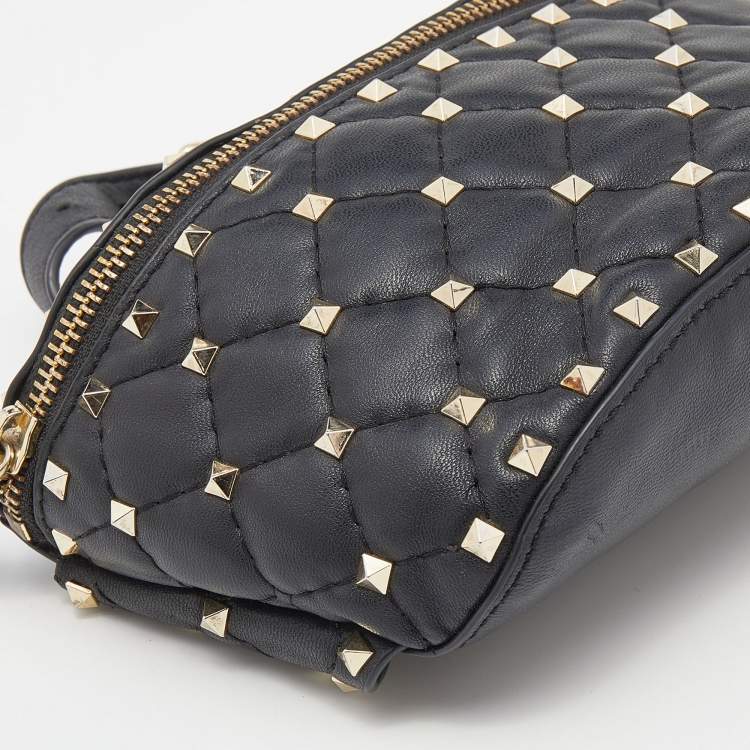 Pre Owned Valentino Black Quilted Leather Rockstud Spike Belt Bag