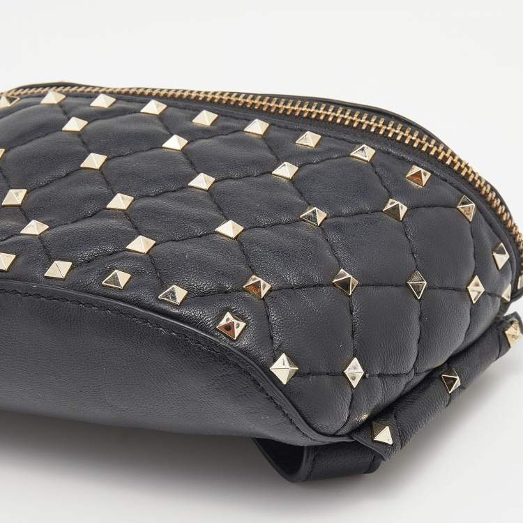 Pre Owned Valentino Black Quilted Leather Rockstud Spike Belt Bag