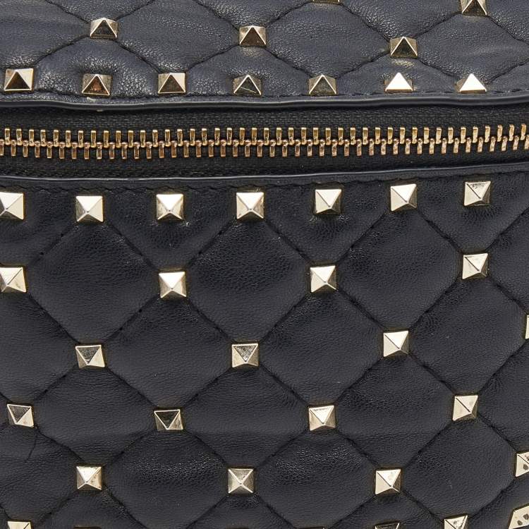 Pre Owned Valentino Black Quilted Leather Rockstud Spike Belt Bag