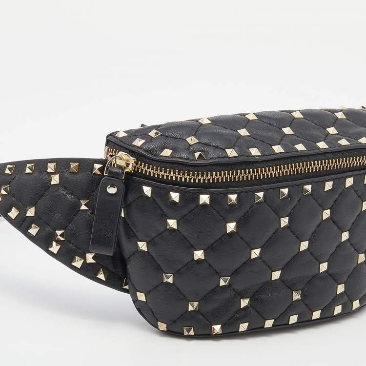 Pre Owned Valentino Black Quilted Leather Rockstud Spike Belt Bag