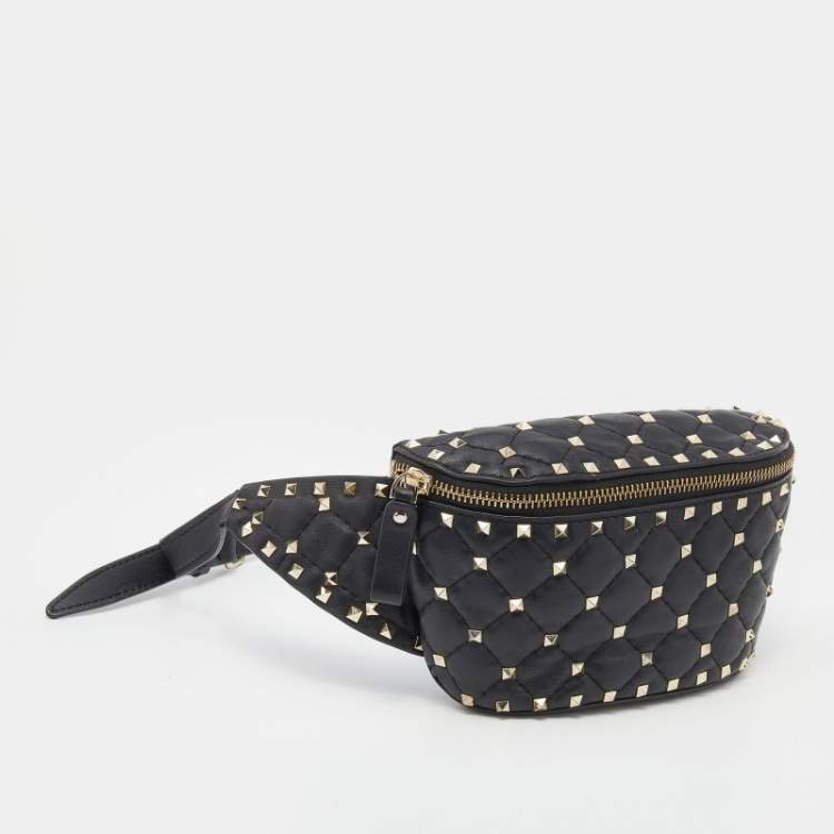 Pre Owned Valentino Black Quilted Leather Rockstud Spike Belt Bag