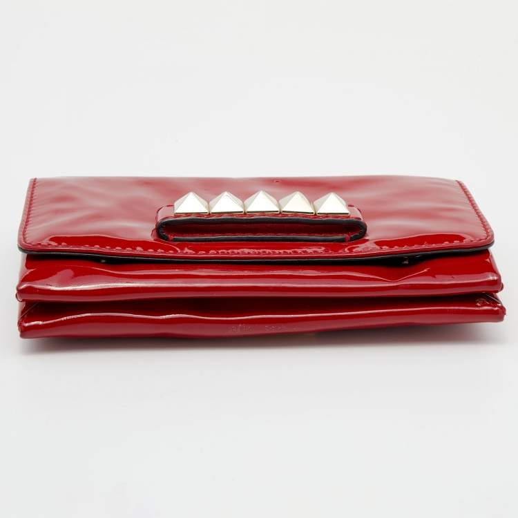 Pre Owned Valentino Red Patent Leather Rockstud Va Va Voom Chain Clutch