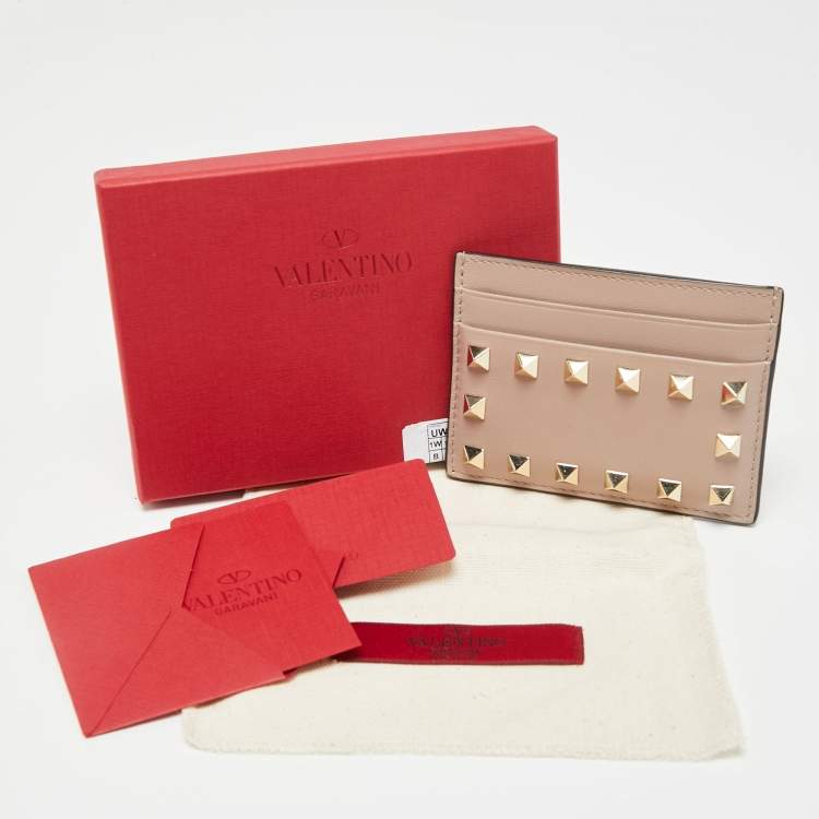 Pre Owned Valentino Poudre Leather Rockstud Card Holder