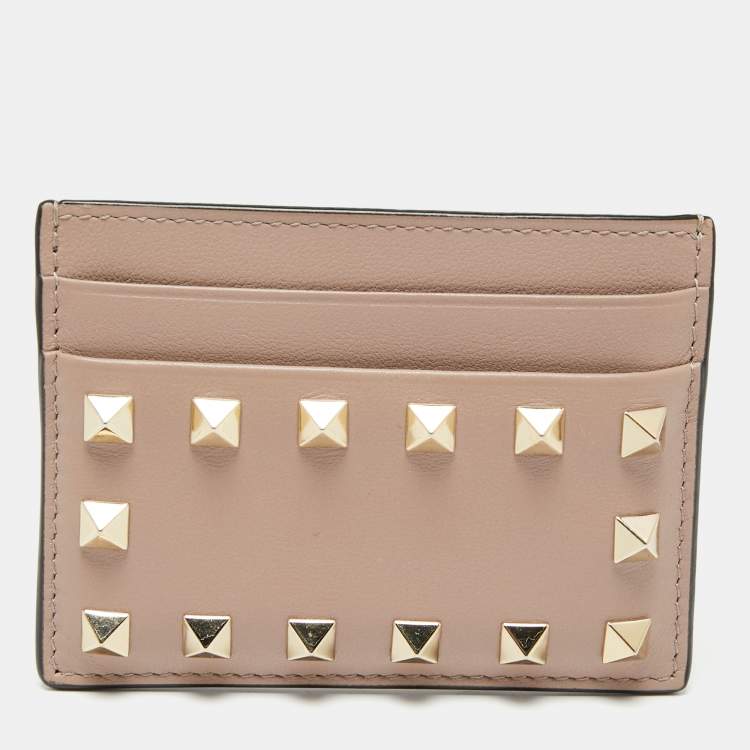 Pre Owned Valentino Poudre Leather Rockstud Card Holder