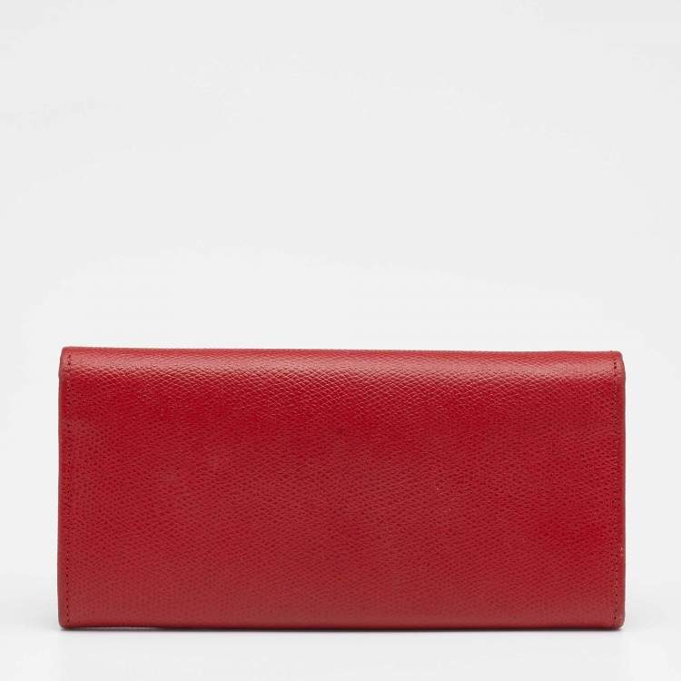 Pre Owned Valentino Red Leather Crystal V Ring Flap Continental Wallet 